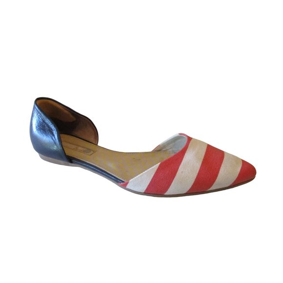 *Boden Coral and White Fun D'orsay Flats Striped Canvas Navy Blue Leather Heel - Picture 1 of 8
